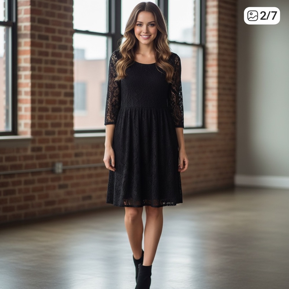 Free People Witchy Boho Lace Black Mini Dress M